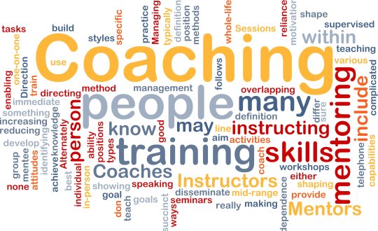 A diagram with the word Coaching and many other words that tie into coaching